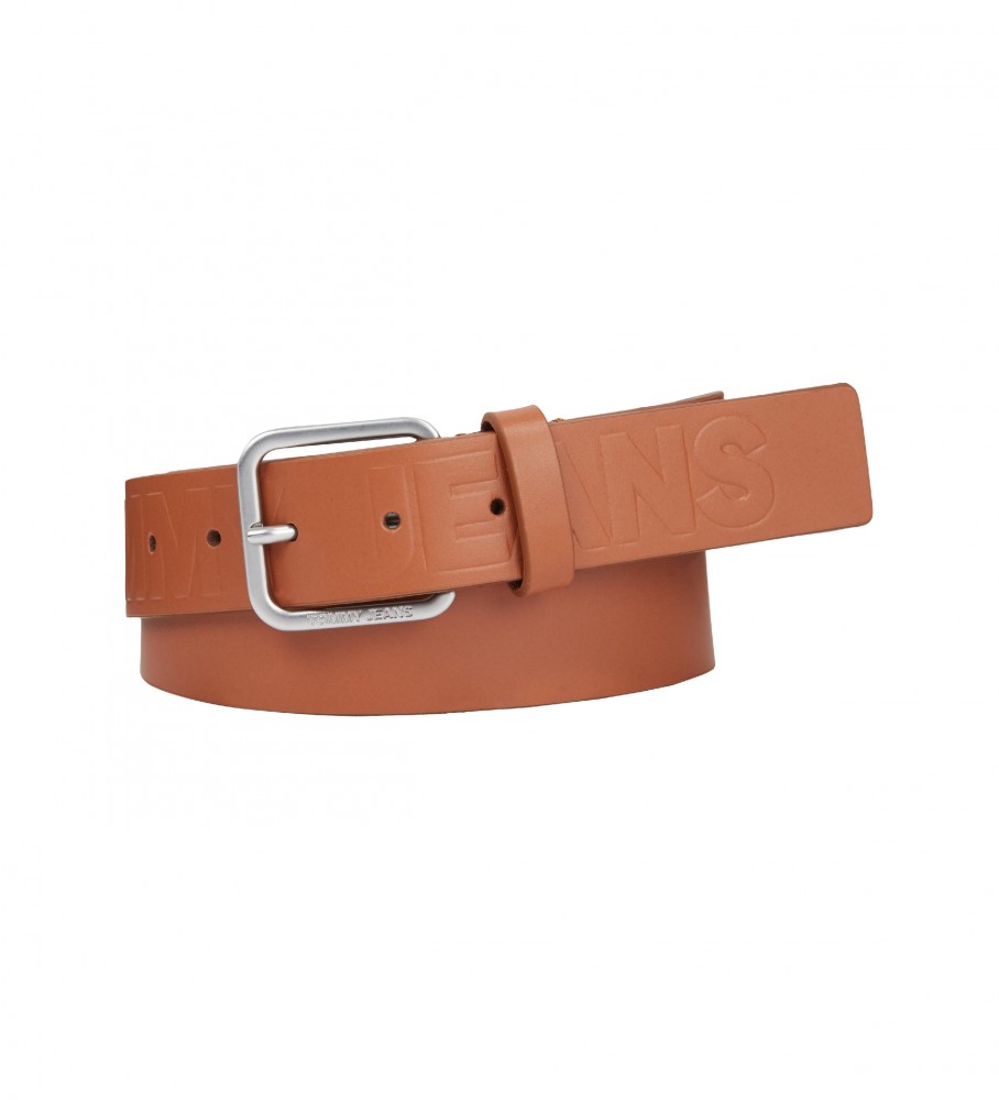 Cinto Tommy Jeans Finley Essential em couro texturizado, marrom