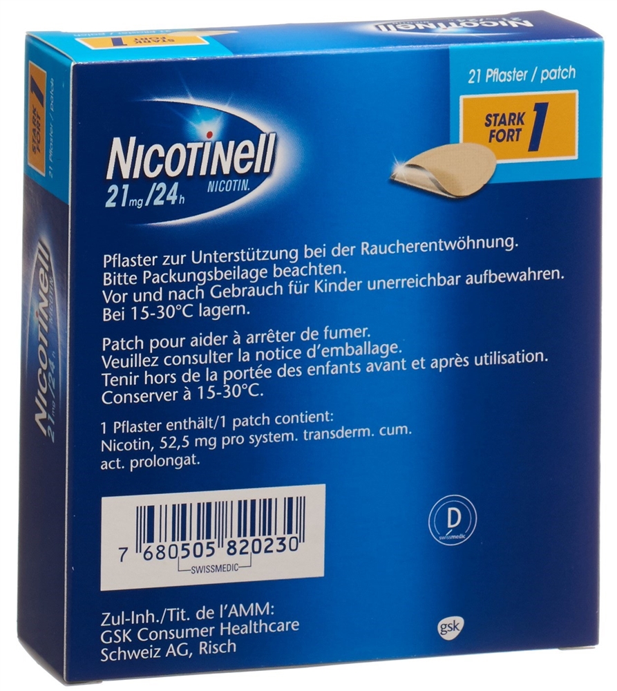 NICOTINELL 1 stark 21 mg/24h<br>21 Stück, Transdermales Pflaster