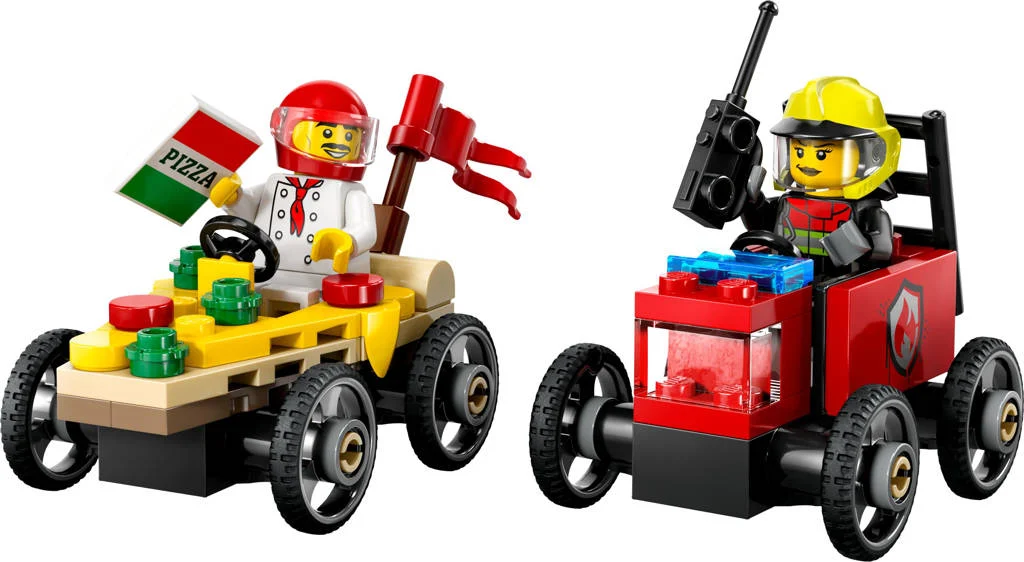 Raceautopakket: pizzabestelwagen vs. brandweerauto 60458
