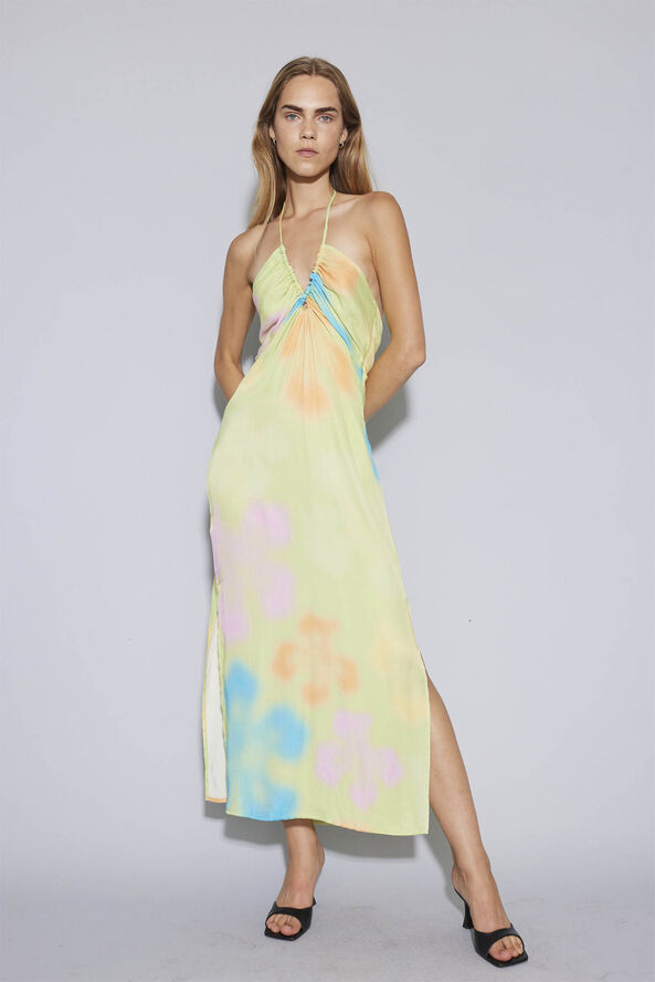 Oval Square Alexi Dress Lime flower aop