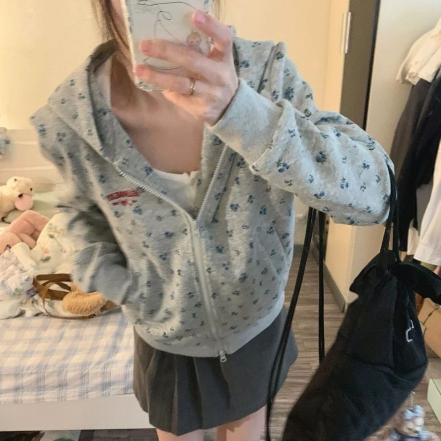 Fabricino - Bloemen hoodie met rits / T-shirt met korte mouwen en ronde hals