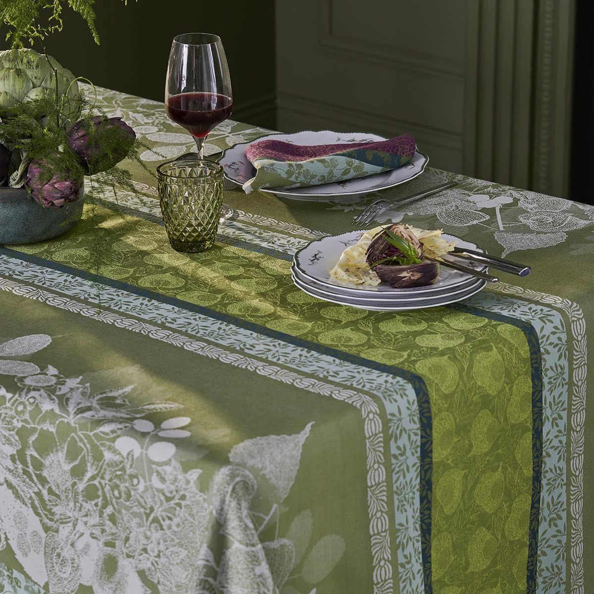 Nappe pur coton vert 155x225 Garnier Thiebaut