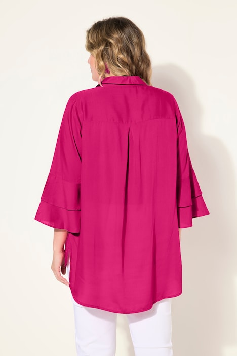 Bluse, A-Linie, Satin, 3/4-Ärmel mit Doppelvolant