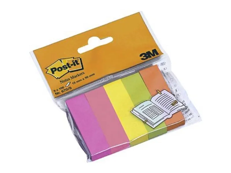 Indexfaner Post-it® 15x50 mm neon farver (5x100 stk.)