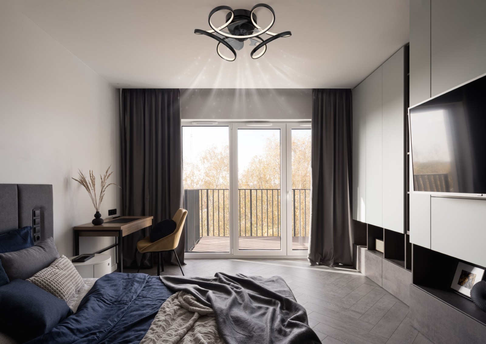 LED-Deckenventilator - schwarz matt - opal - mit Fernbedienung