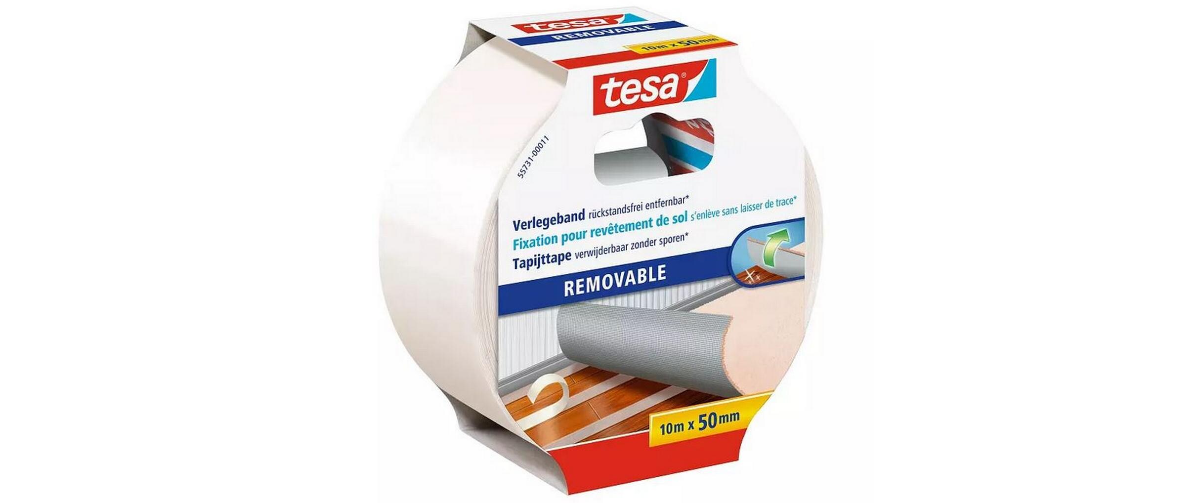 Verlegeband -Set entfernbar, 10 m x 50 mm, 6 RollenGewebeverstärktes, doppelseitiges Klebeband zum Verkleben von Teppich- und PVC-Bodenbelägen, 6er-Pack