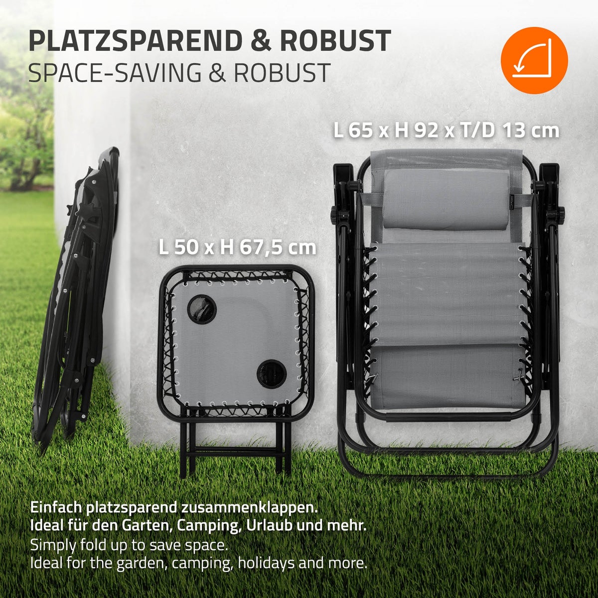 ML-Design 3-delige opvouwbare ligstoelset, tuinligstoelset met tafel, grijs, ligstoel met verstelbare hoofdsteun en rugleuning, weerbestendig/buiten, relaxstoel voor in de tuin met bekerhouder