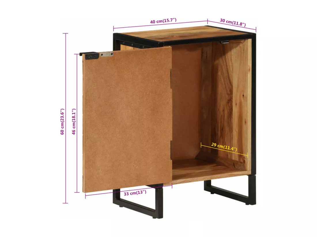 Armoire de salle de bain bois massif d'acacia et fer