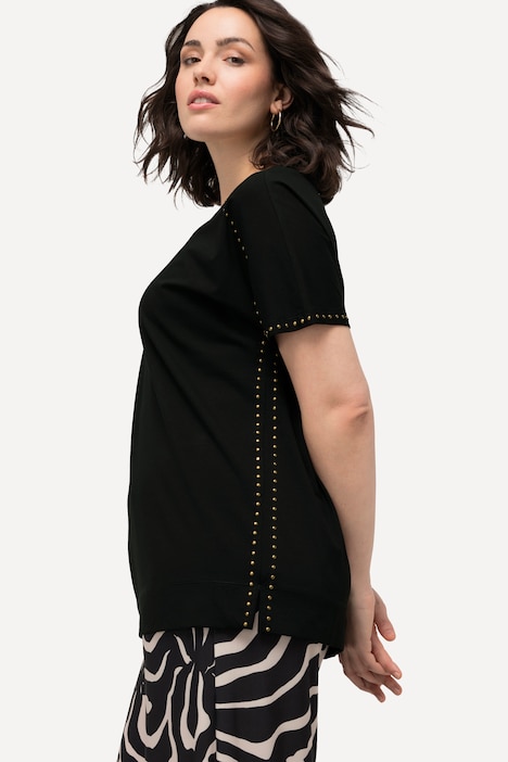 T-Shirt, Ziernieten, Oversized, Rundhals, Halbarm