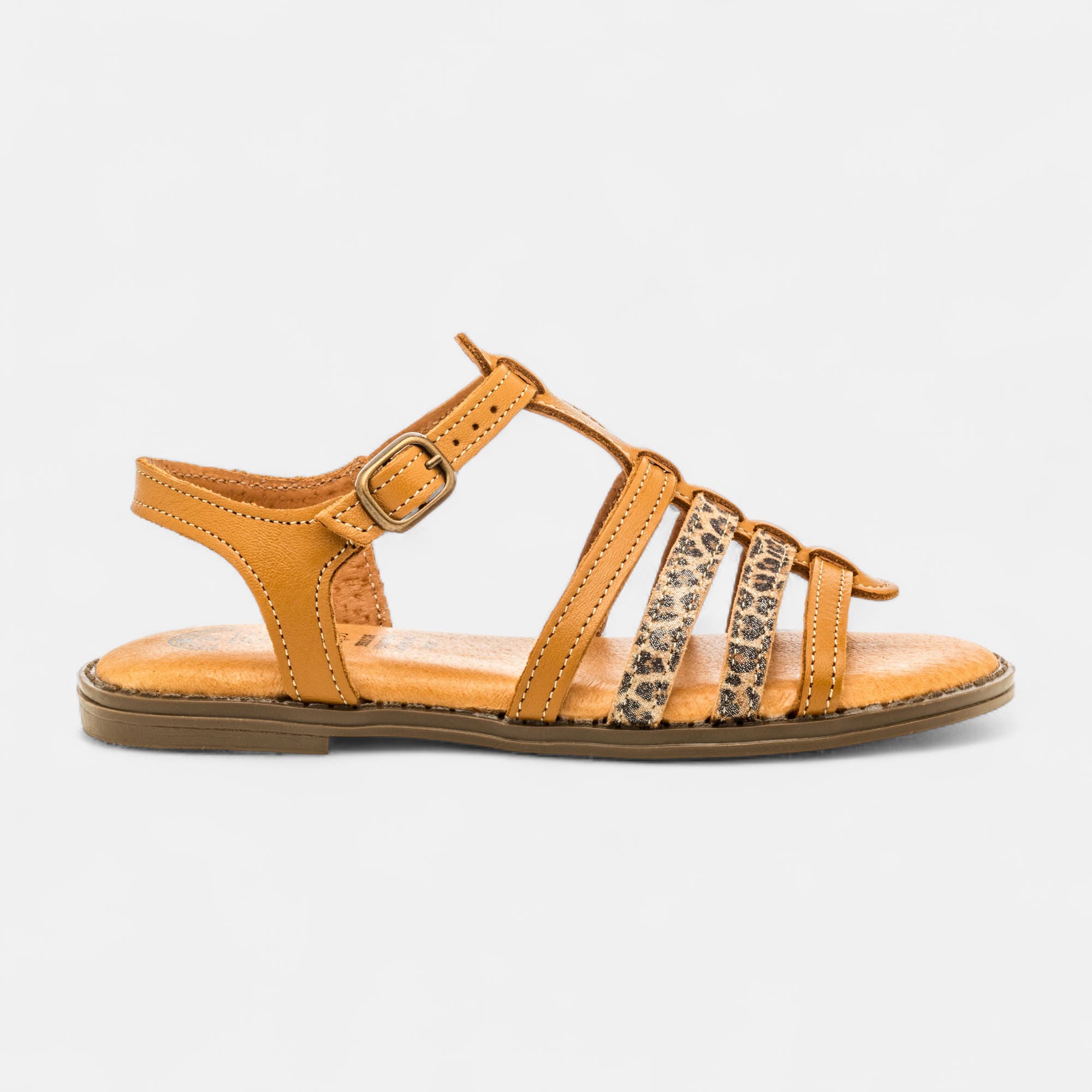 Nu-pieds Fille en cuir cognac