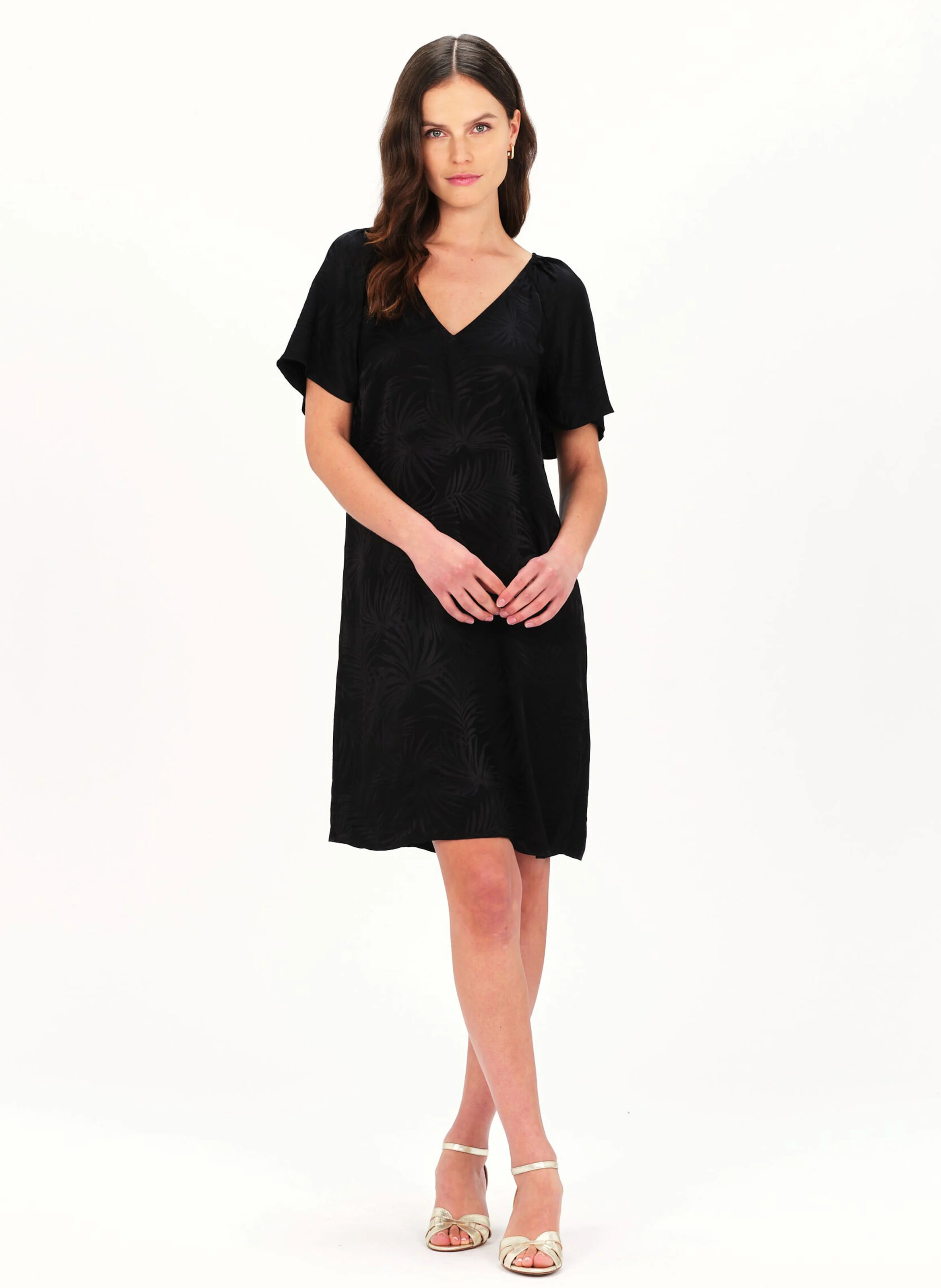 RIMAN - Robe courte col V jacquard | Noir