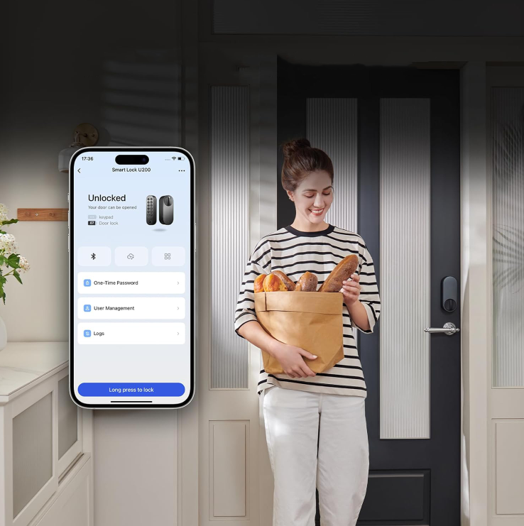 U200 Smartes Türschloss NFC & Fingerabdruck / Matter-over-Thread / 2-Wege-Zugang / Wiederaufladbarer Akku / iOS/Android (EL-D02DS)  - Silber