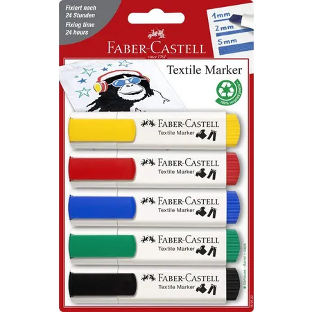 Faber-Castell Textilmarker, 5 Standardfarben