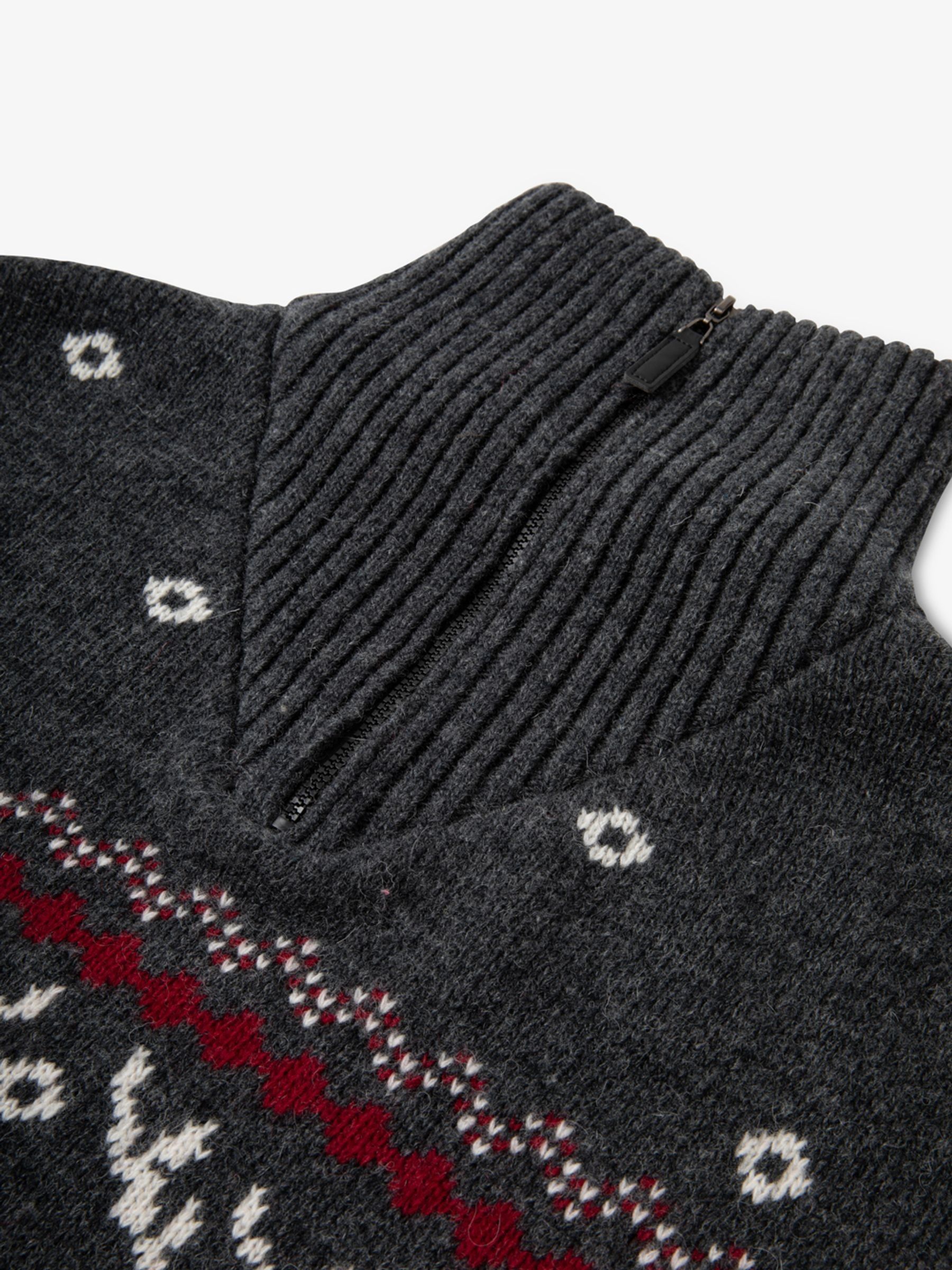 The Little Tailor grijze wollen Blend zip neck feestelijke fairisle Kerstmis Trui