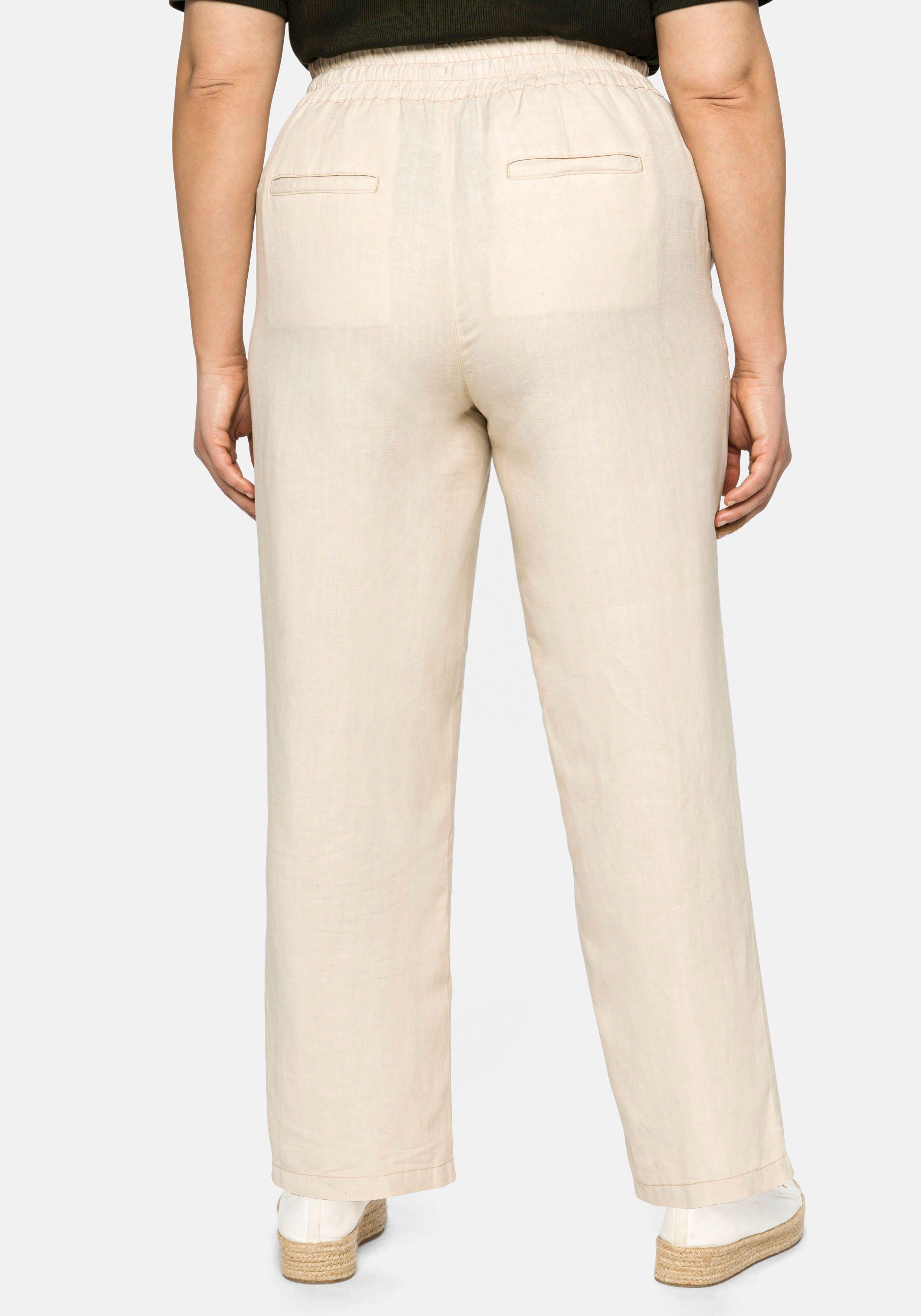 Leinenhose mit elastischem Bund und Bindeband