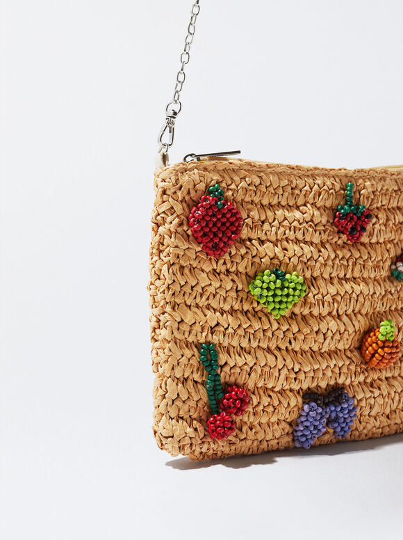 Bolsa de ráfia com contas de madeira - Natural