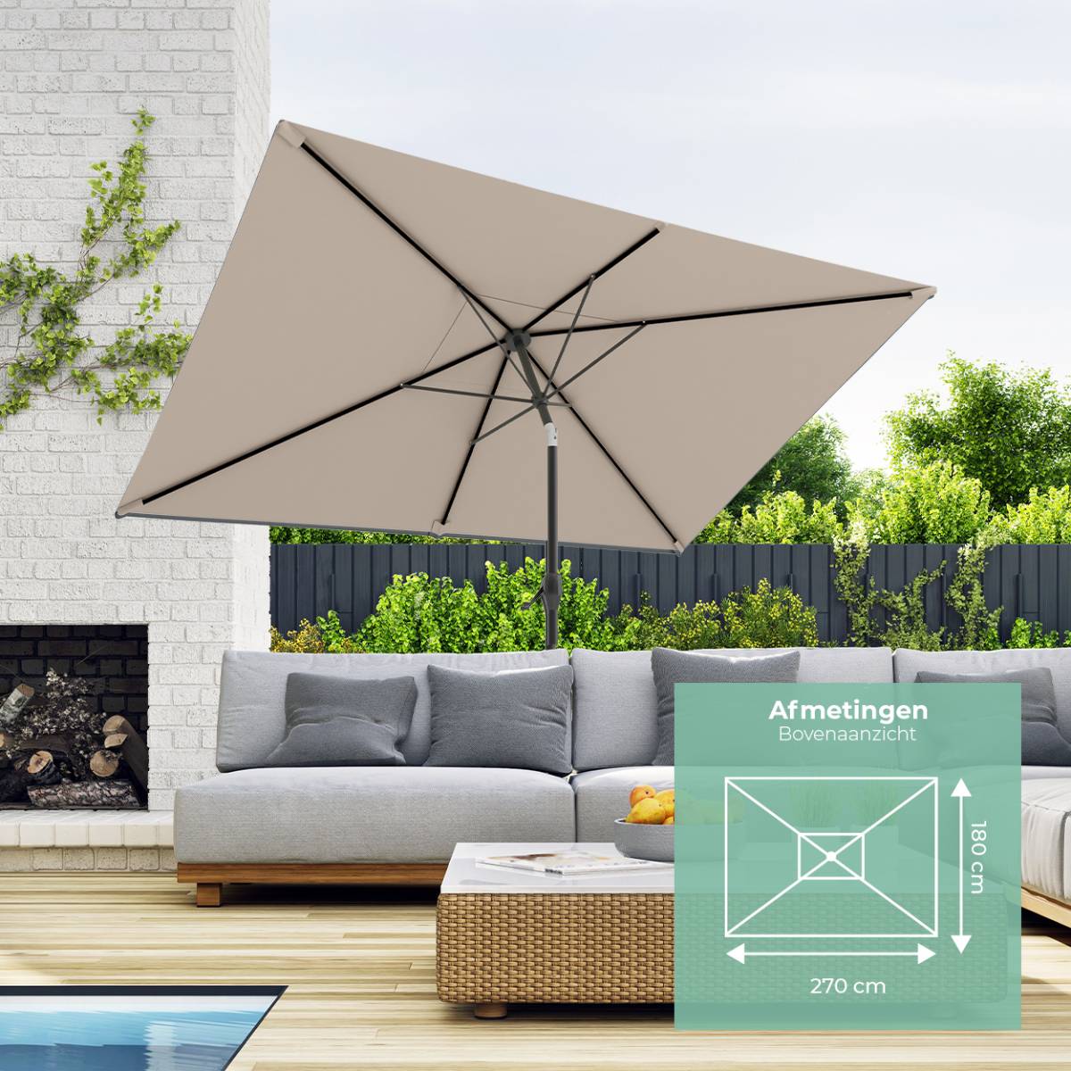 LifeGoods 270 x 180 cm parasol - Taupe