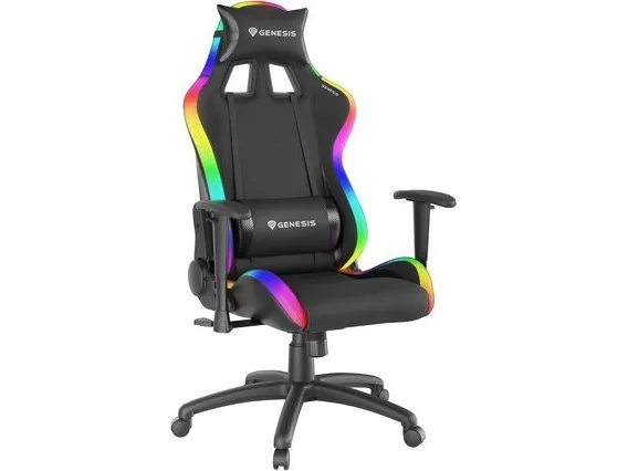 Genesis Trit 500 RGB - Stol - ergonomisk - lænestol - armstøtter - T-formet - vippe - drejeled - tekstil, PU syntetisk læder - sort