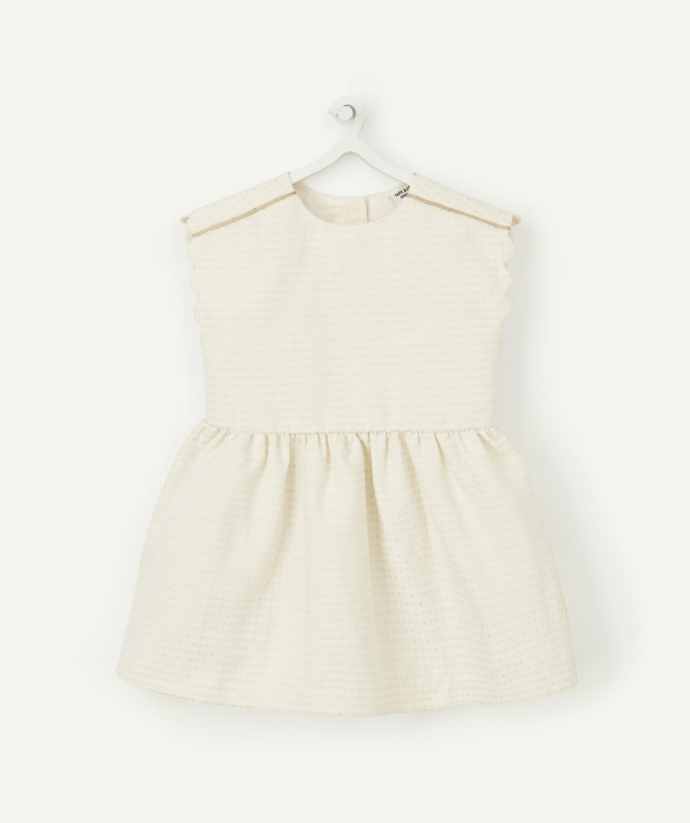 ROBE BÉBÉ FILLE ÉCRUE AVEC FRONCES ET POIDS COULEUR DORÉE