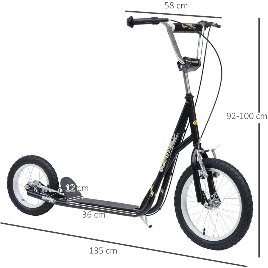 HOMCOM Kinderroller mit Luftbereifung und Handbremse schwarz