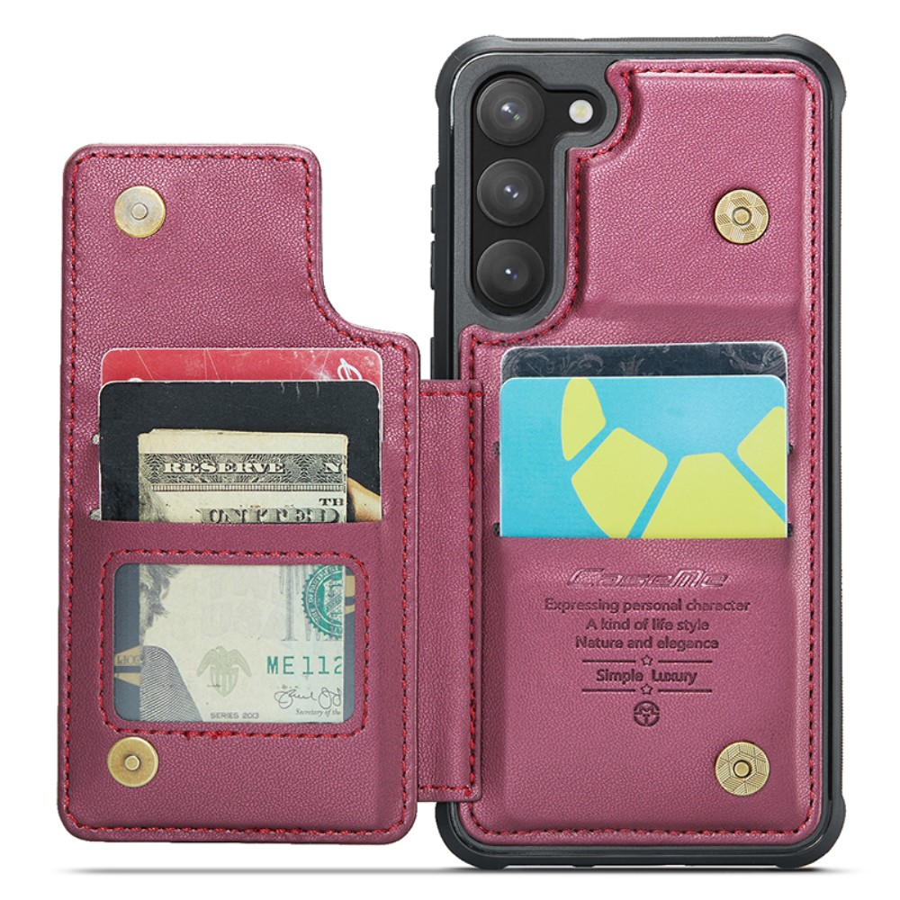 Samsung Galaxy S23 5G Leder Hülle mit Kartenfächern im Litchi Look   Kickstand (RFID Schutz) - Rot
