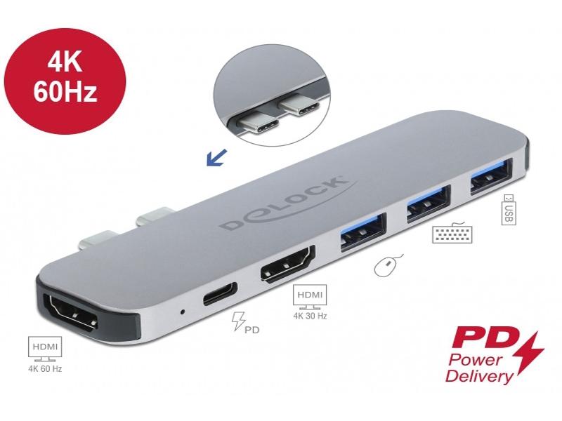Delock Dockingstation 87753 für MacBook 2x Dual HDMI 4K / USB-C PD/ 3x USB-A