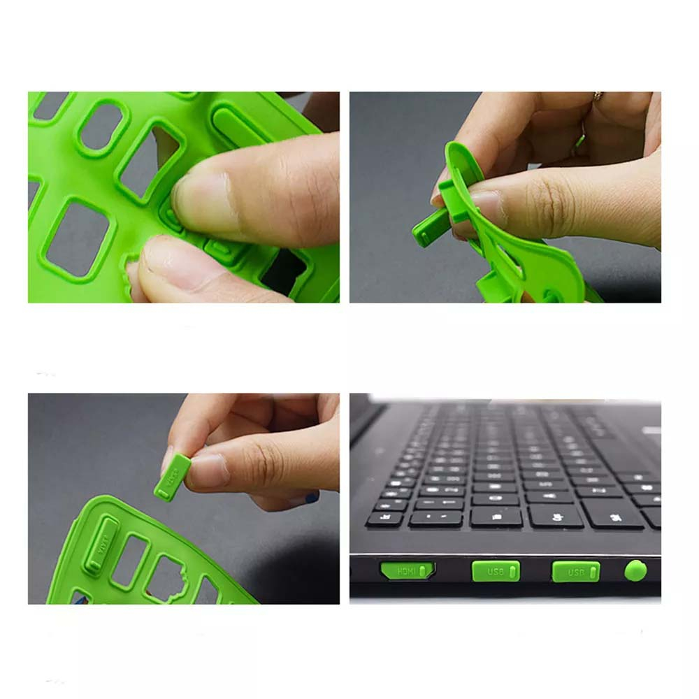 Anti Staub Silikon Schutzstecker Anschlusskappen für Laptop / Notebook mit USB A / 3.5mm Klinke / HDMI / VGA / Ethernet LAN - Schwarz
