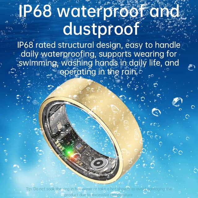 Smart Ring R1000 – Søvnmonitor, Bluetooth 5.0, Blood Oxygen Monitor Guld 12