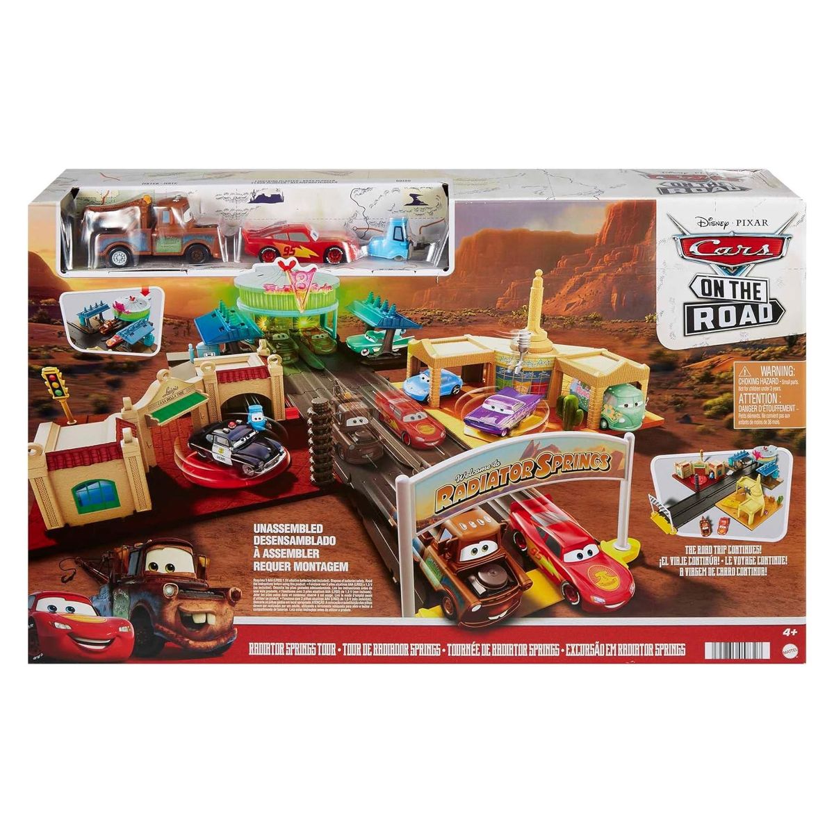 Mattel HGV68 - Disney Pixar Cars - On The Road - Spielset, Road Radiator Springs Tour mit 2 Fahrzeuge