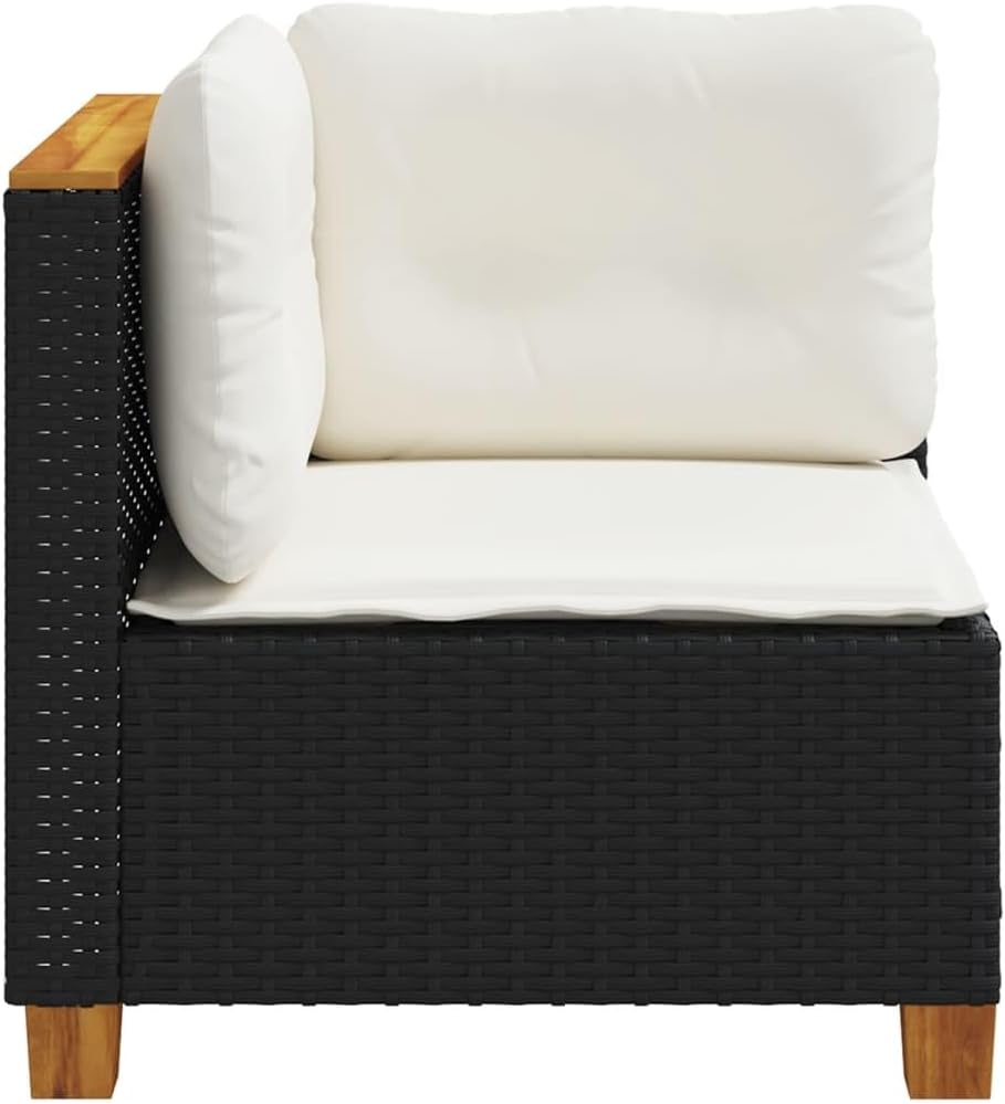 Kangmusi Garten-Ecksofa mit Kissen Schwarz Poly Rattan, Schwarz 365902