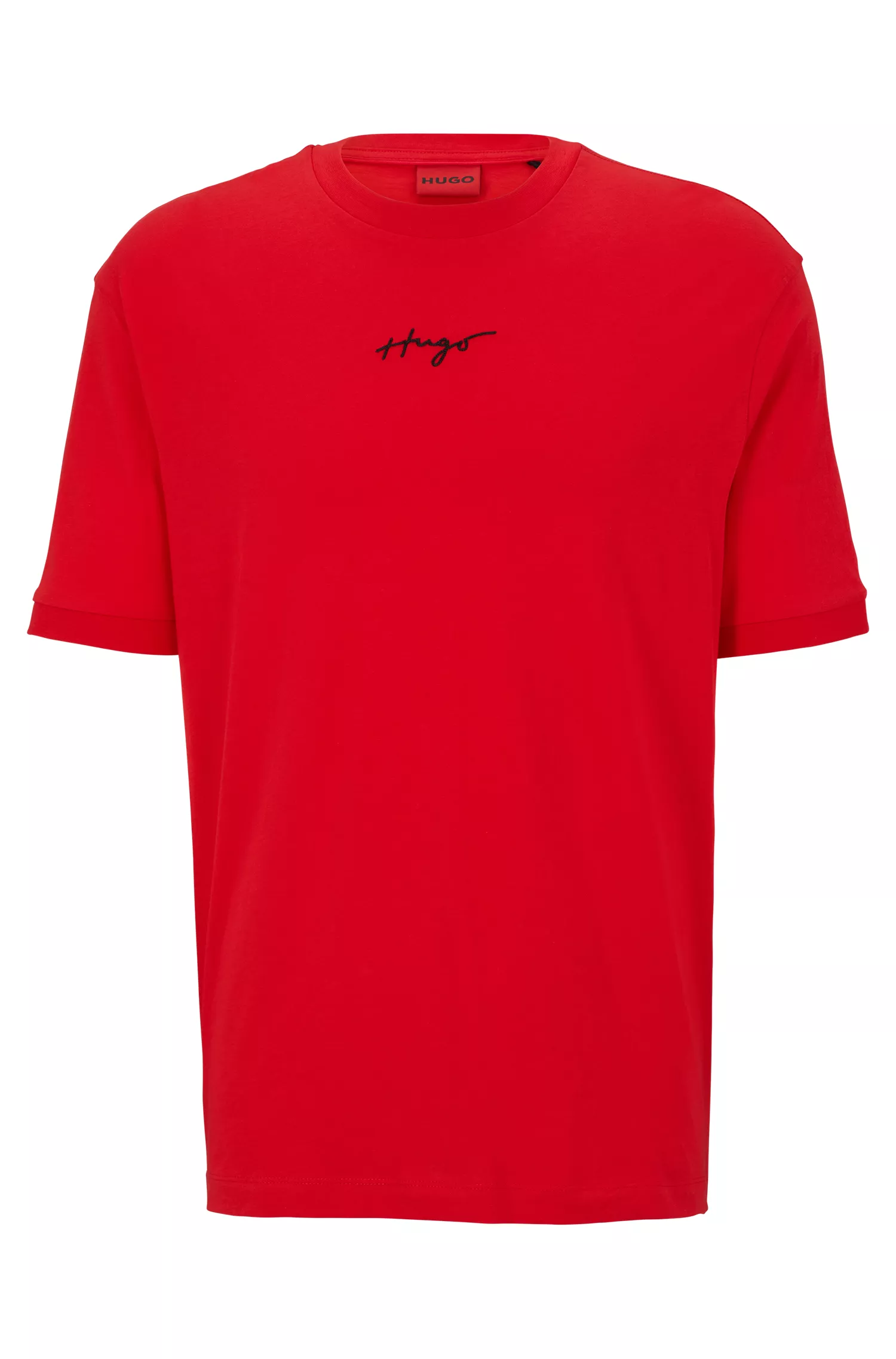Camiseta HUGO vermelha de modelagem relaxada em malha de algodão com logotipo bordado.