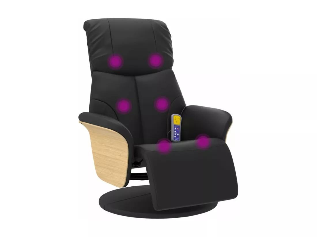 Fauteuil inclinable massant repose-pieds noir similicuir