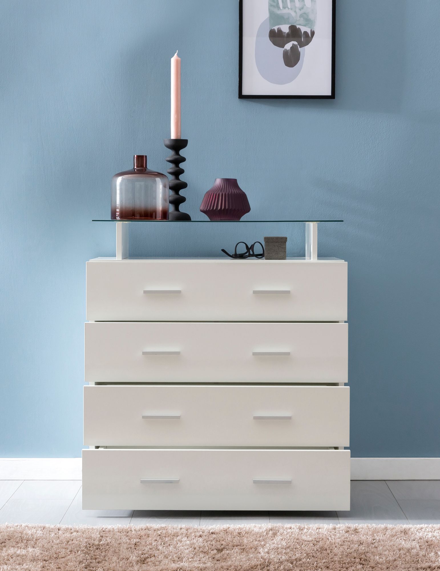 FineBuy Sideboard Weiß Kommode Hochglanz Schubladenschrank 76x84x35 cm