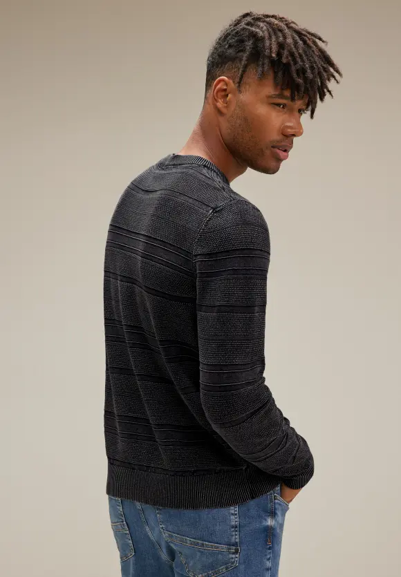 Struktur-Mix Pullover - Black