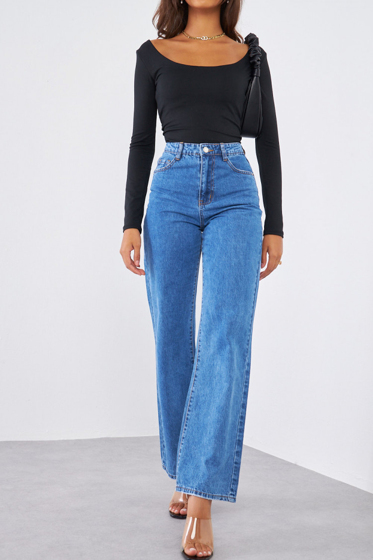 Jeans wide leg bleu
