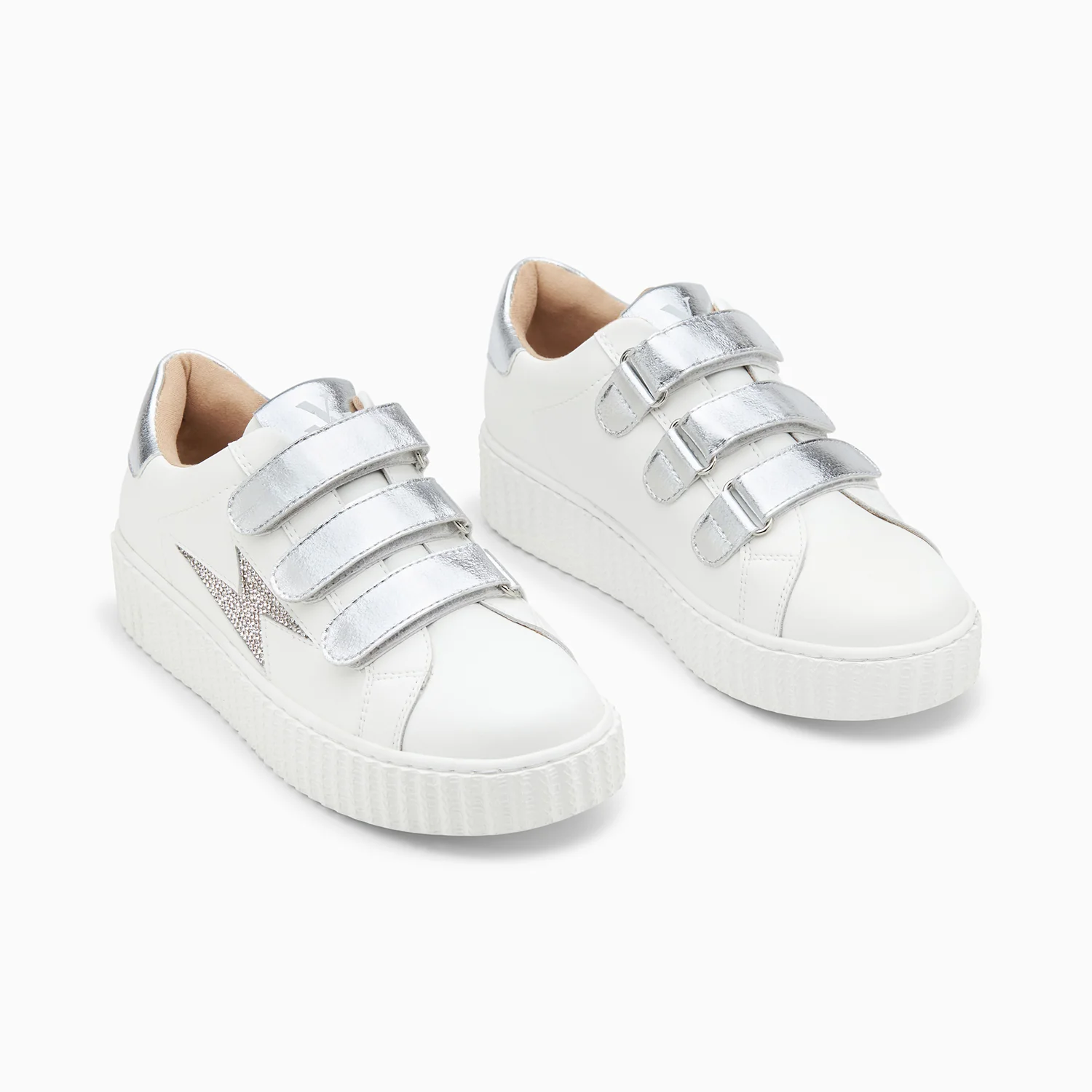 Sneakers-Baskets éclair Kandia blanc et argent à scratchs