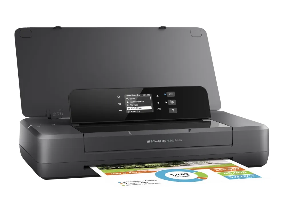 HP Officejet 200 Mobile Printer - Printer - farve - blækprinter - A4/Legal - 1200 x 1200 dpi - op til 20 spm (mono) / op til 19 spm (farve) - kapacitet: 50 ark - USB 2.0, USB vært, Wi-Fi