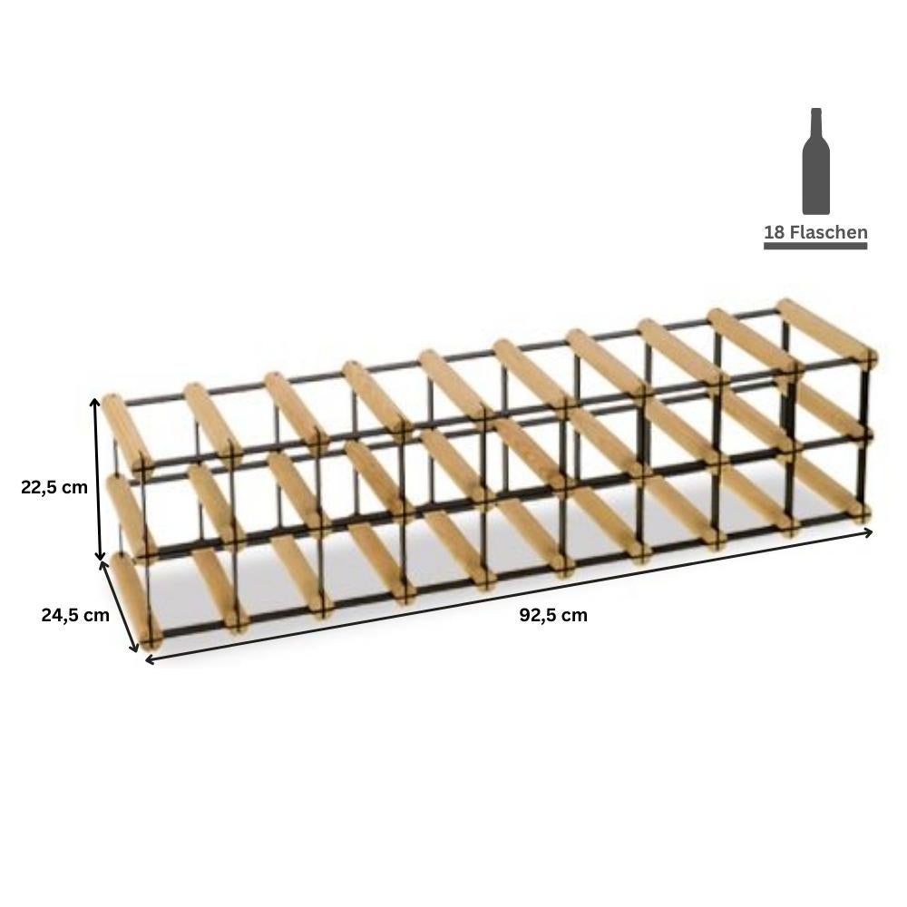 PROREGAL Modulair Wijnrek Vinotega Mod Metaal HxBxD 22,5 x 92,5 x 24,5 cm 9 x 2 Flessen Massief grenenhout Bruin Geolied