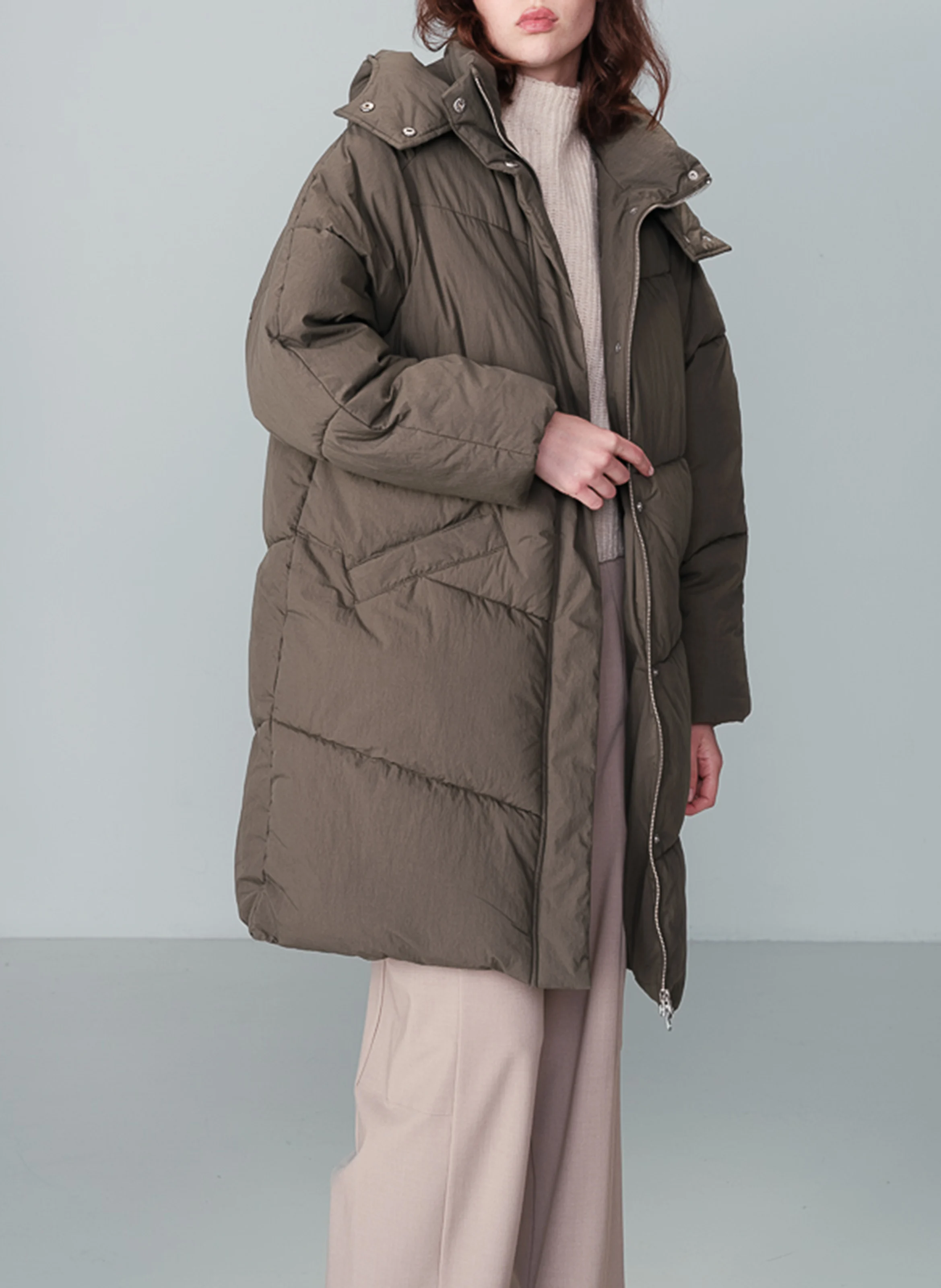 NORTH - Manteau col montant en coton mélangé | Vert