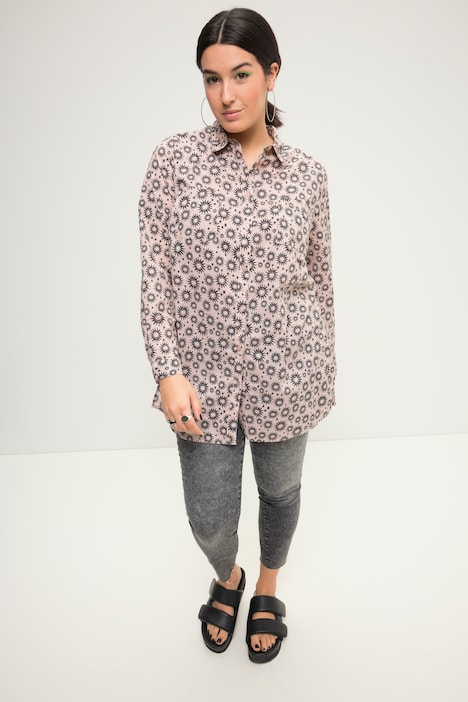 Hemdbluse, Boxy Shape, Sun-Print, Hemdkragen, Langarm