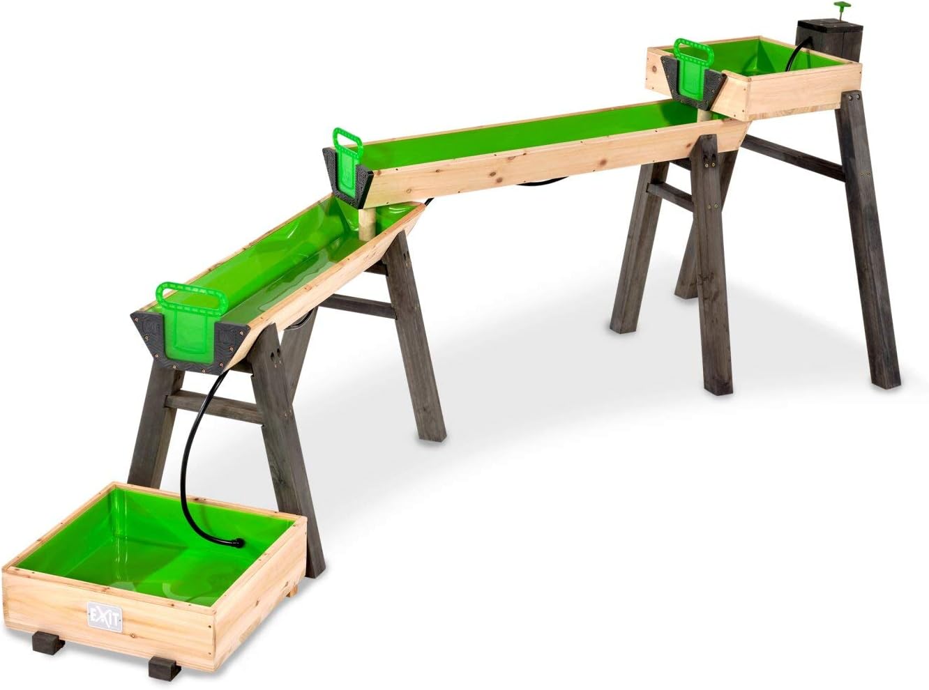EXIT AquaFlow Wasserbahn Super-Set - Wasser-Spielbahn mit Schleusen - Inklusive Wasserpumpe - Für Kinder - Nachhaltig 100% FSC Zedernholz - 292x93x88cm