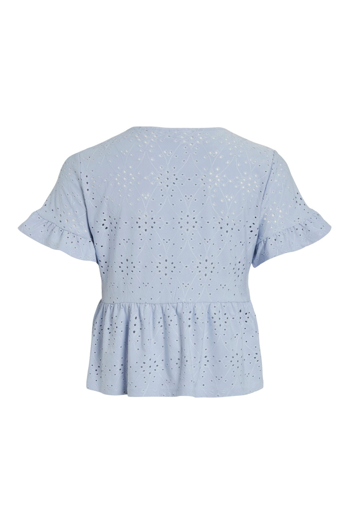 Blusa de manga curta com detalhes vazados - Azul