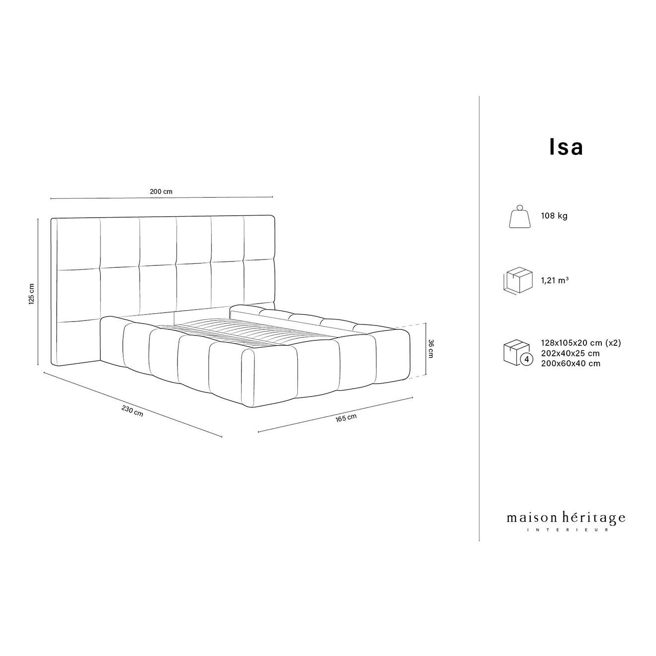 Maison Héritage Lit avec coffre de rangement Isa gris foncé - 230x200x125 cm