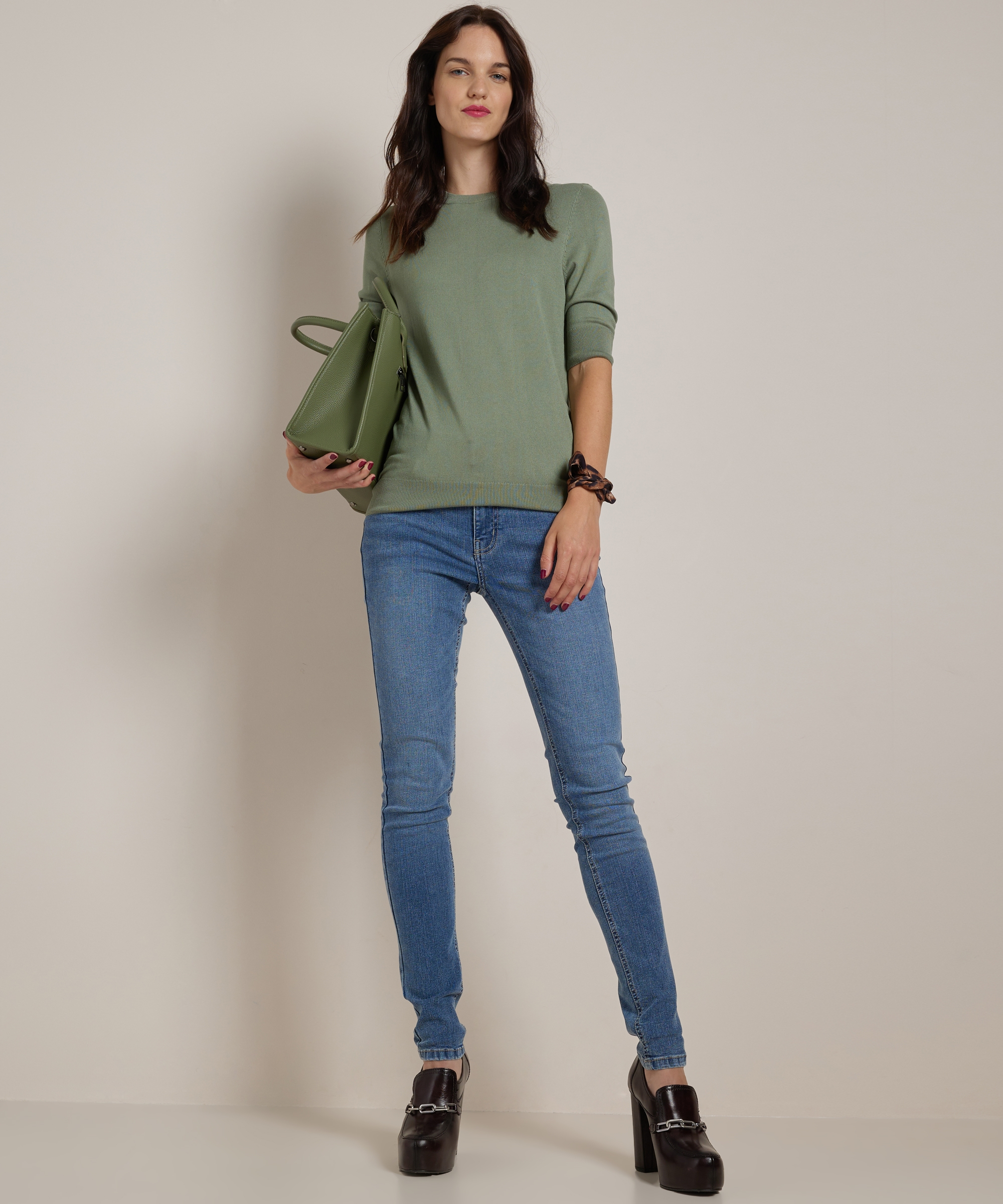 basic trui met halflange mouw