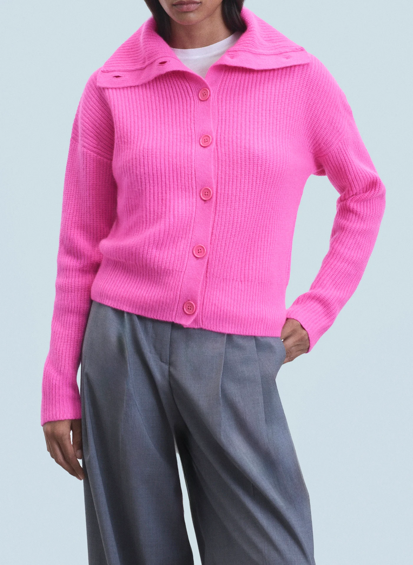 Cardigan col montant en cachemire| Rose