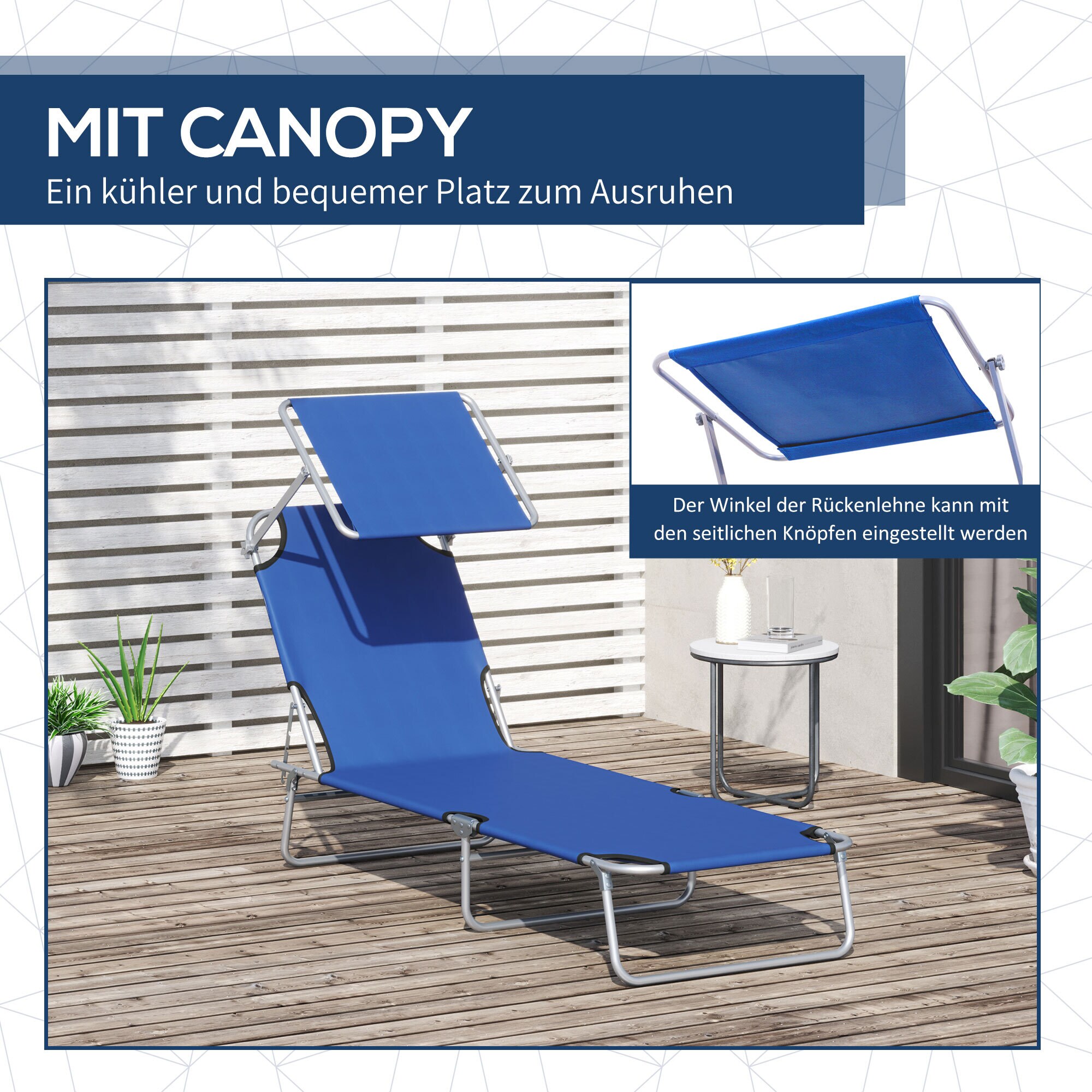 Outsunny Sonnenliege mit Sonnenschutz 187 x 58 x 27 cm (LxBxH)