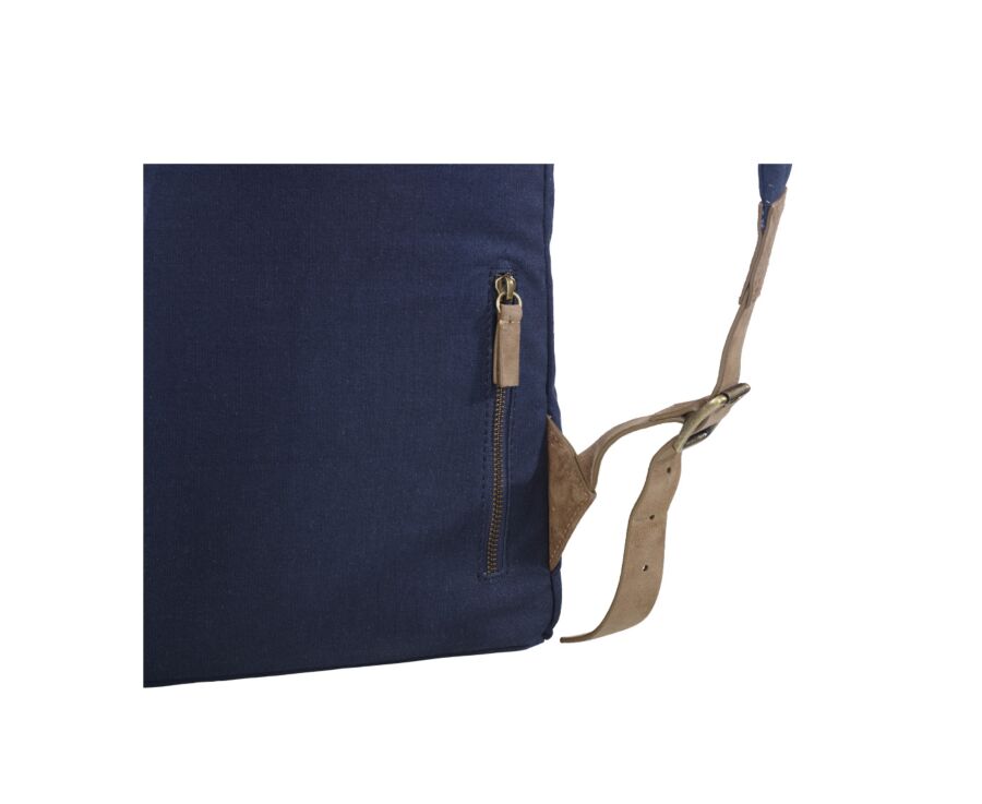 Sac à dos en toile navy et velours de chèvre Tabac - HUNTINGTON