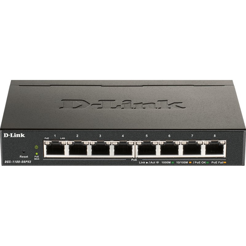 D-Link DGS-1100-08PV2 Géré L2/L3 Gigabit Ethernet (10/100/1000) Connexion Ethernet, supportant l'alimentation via ce port (PoE) Noir