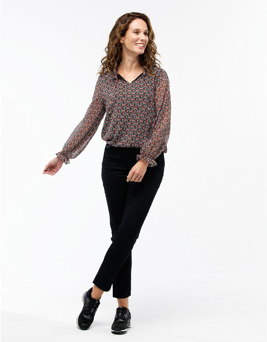 Blouse crépon noir rouge