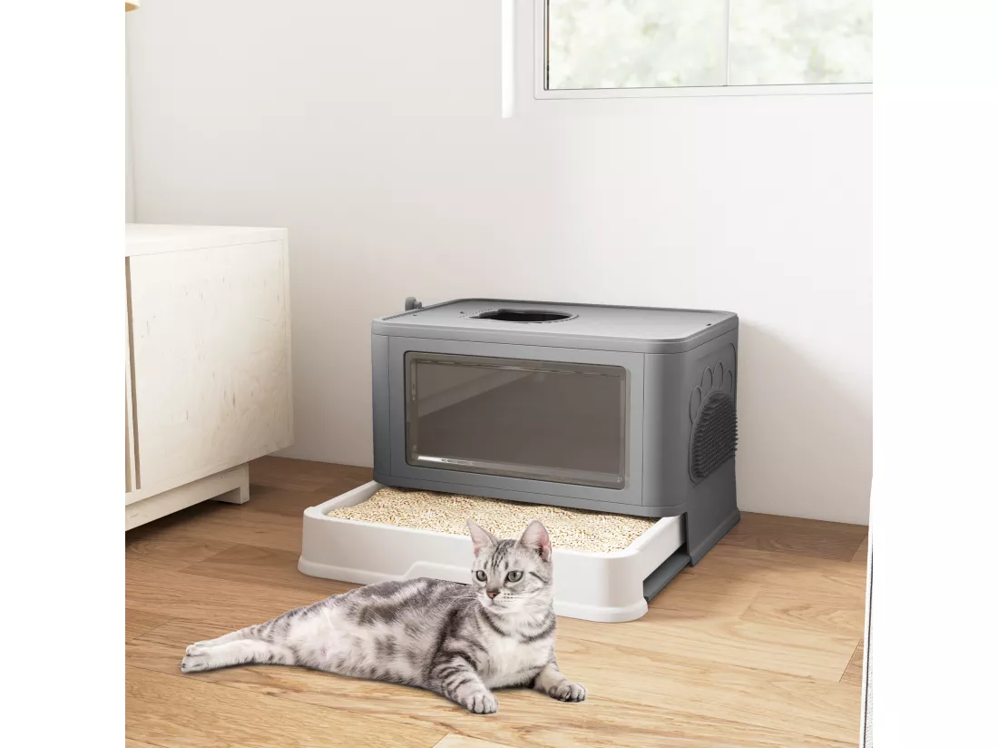 YITAHOME Bac Litiere pour Chat 20.4KG - Grand - Intérieur - Toilette Chat - avec Pelle - Auto-toiletteur - Gris